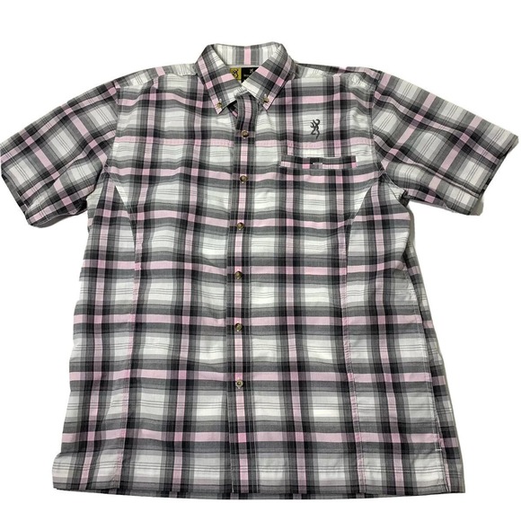 Men's Size Large Browning Pink Country Plaid Hunting Fishing Button Down Shirt - Picture 1 of 12